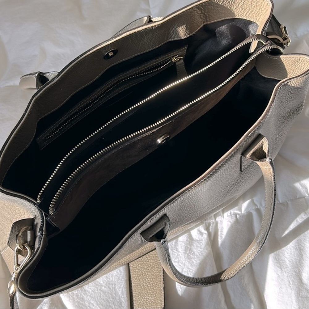 VITTORIA NAPOLI STRUCTURED Taupe and Gold Luxury Leather Tote